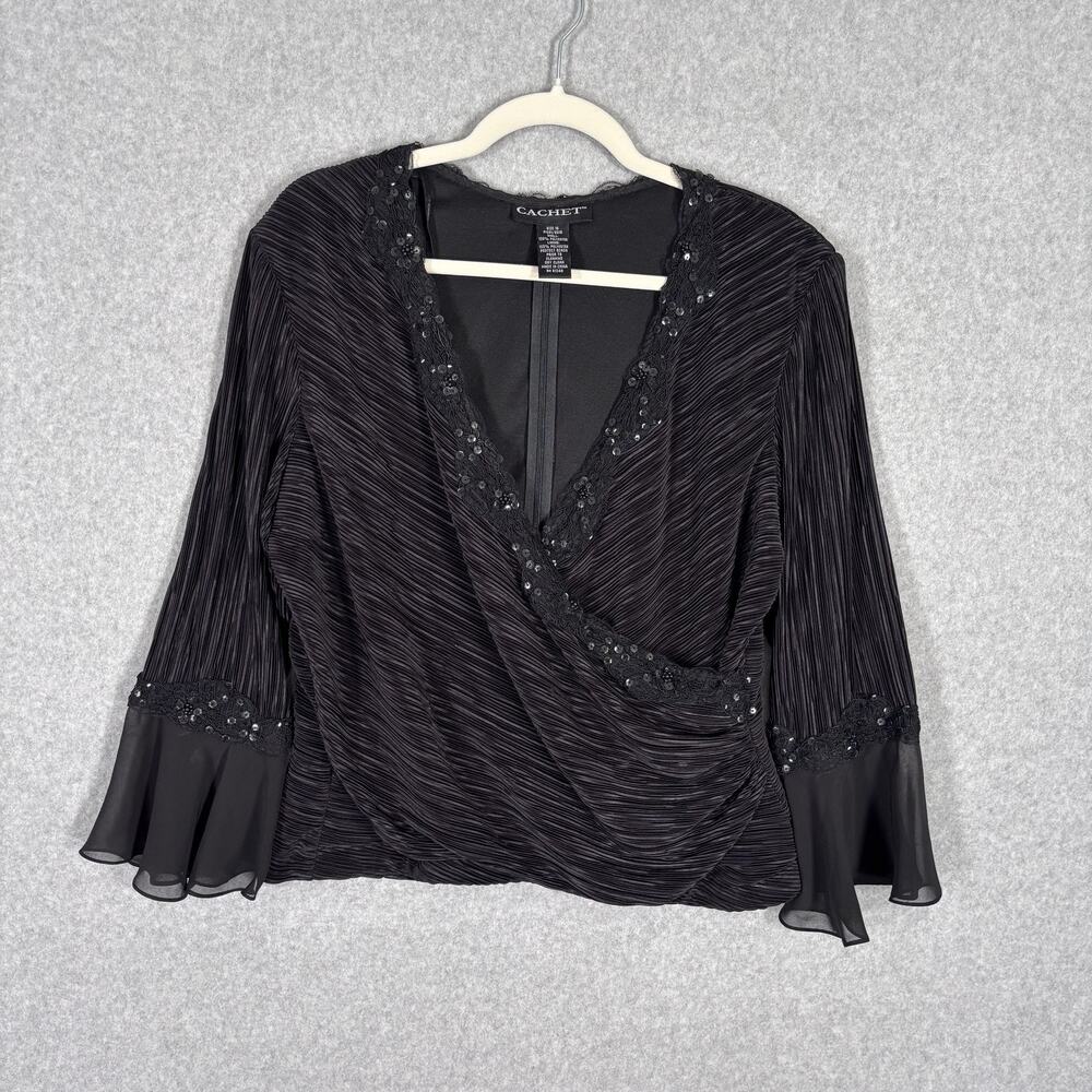 Vintage 90s Cachet Textured Sequin Wrap Top 16 Sheer Whimsigoth Romantic Blouse